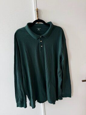 Lands' End Dark Green 100% Cotton Long Sleeve Polo Shirt XXLT
